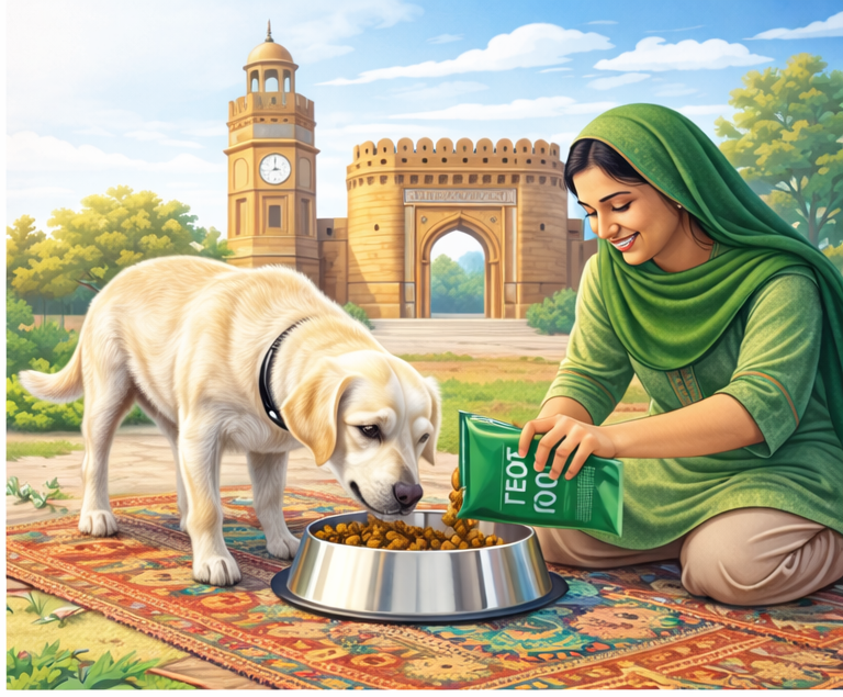 Symbolic illustration showing pet care awareness in Multan with dogs, cats, and city landmarks