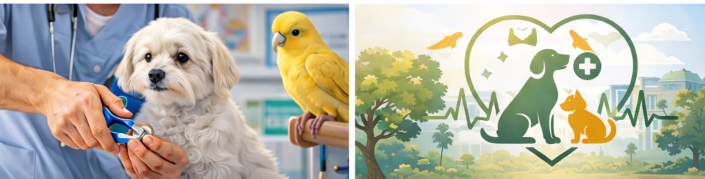 Illustration representing daily pet care, grooming, and hygiene for pets in Multan
