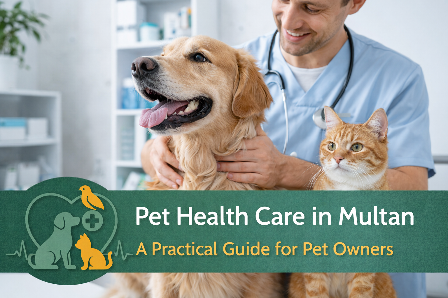 Veterinary doctor examining a dog and cat during a pet health checkup in Multan