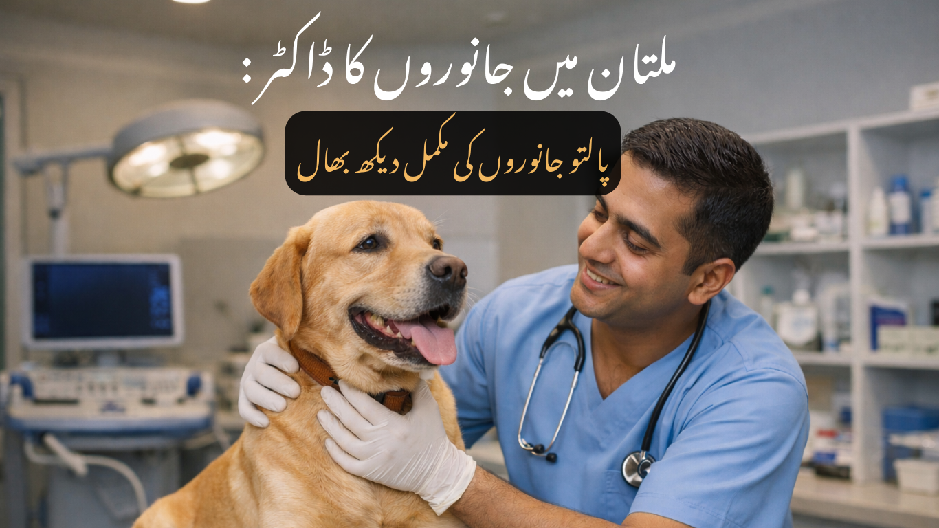 ملتان میں جانوروں کا ڈاکٹر پالتو کتے کا طبی معائنہ کرتے ہوئے